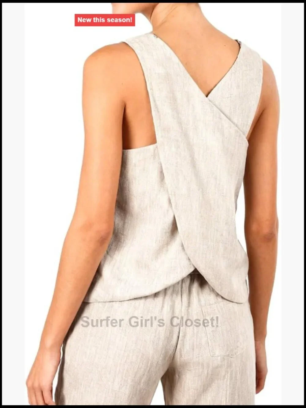 100% Linen Cross Back Summer Tank Top Sleeveless Crew Neck Relaxed Fit